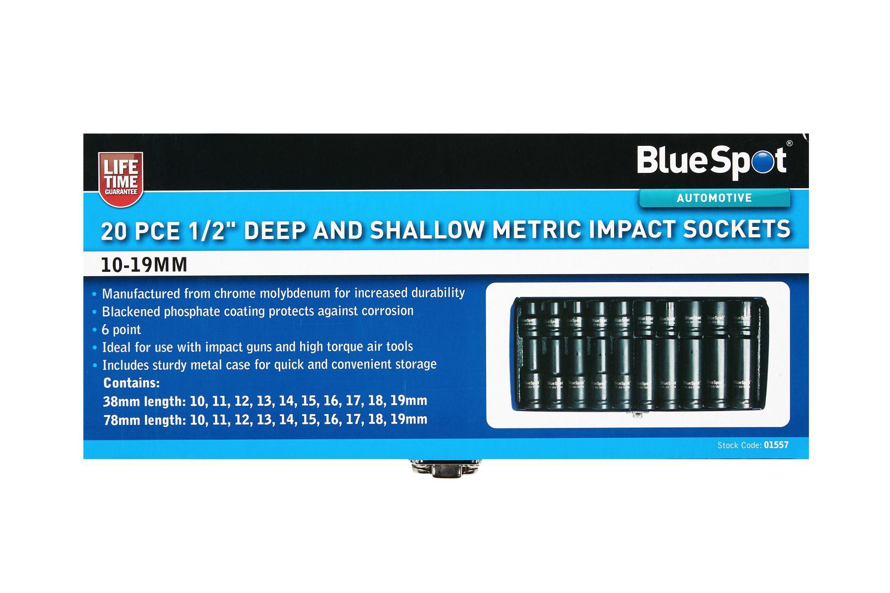 Blue Spot Tools 20 PCE 1/2" Deep and Shallow Metric Impact Sockets (10-19mm)