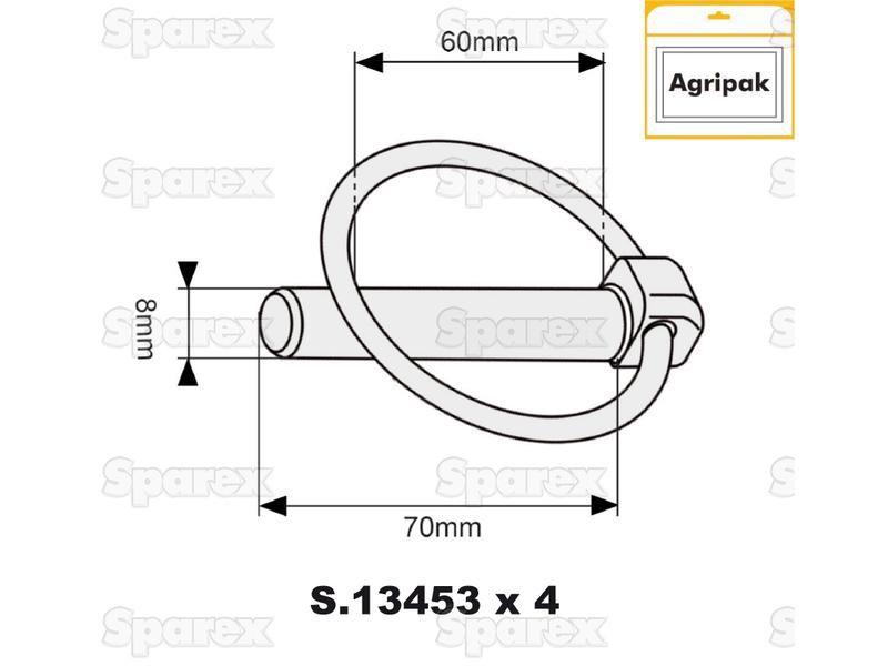 Round Linch Pin, Pin Ø8mm x 70mm (4 pcs. Agripak)