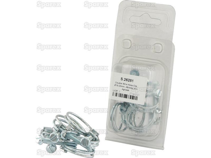 Double Wire Hose Clip, Ø19-23mm. 4 pcs. Agripak.