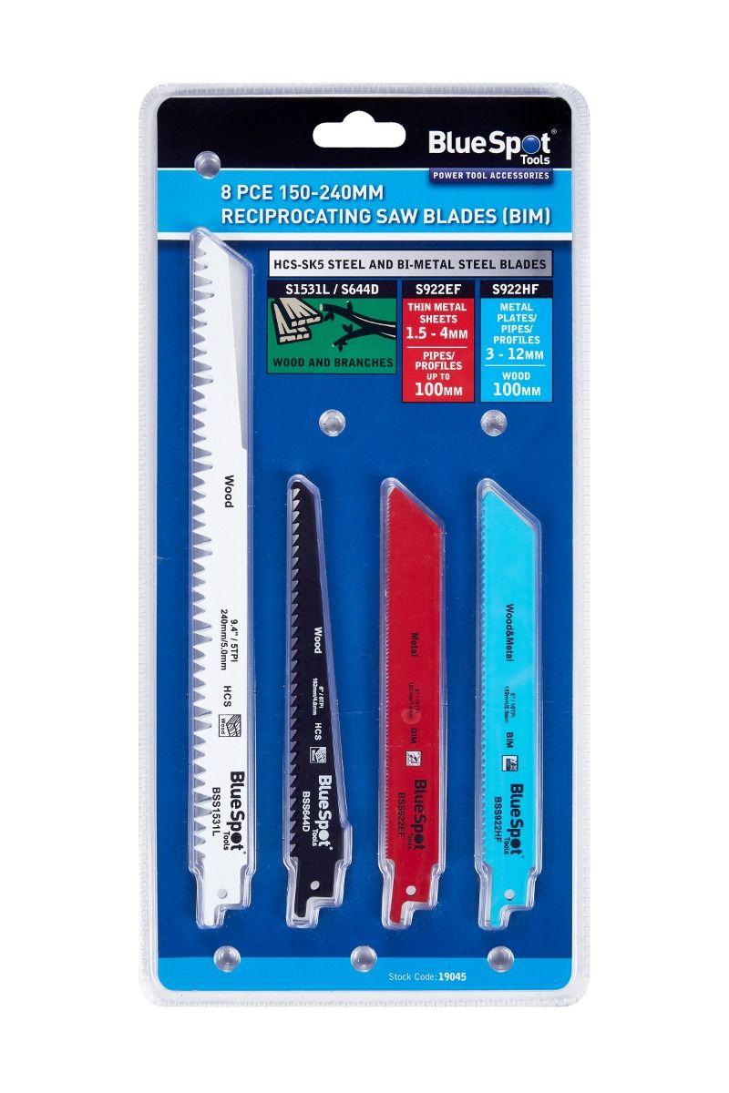 Blue Spot Tools 8 PCE 150-240mm Reciprocating Saw Blades (BIM)
