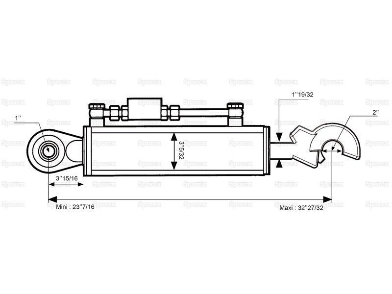 Hydraulic Top Link (Cat. 2/2) Ball/Hook Cylinder | 80mm Min. 595mm