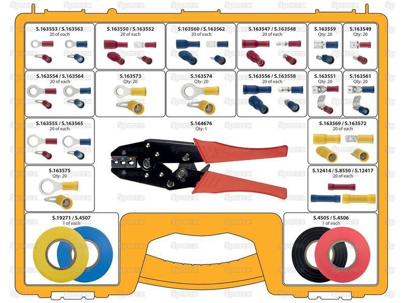 Pre Insulated Terminal Kit with Crimp Tool, Double Grip Assorted (Carry Case 525 pcs.)
