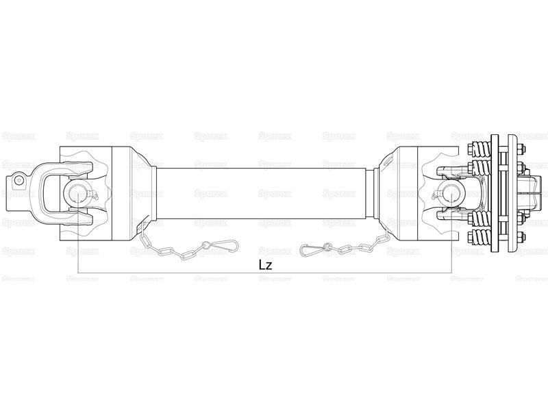 PTO Shaft - (Lz) Length: 930mm, 1 3/8'' x 6 Spline Q.R. to 1 3/8'' x 6 Spline Friction Disc Clutch