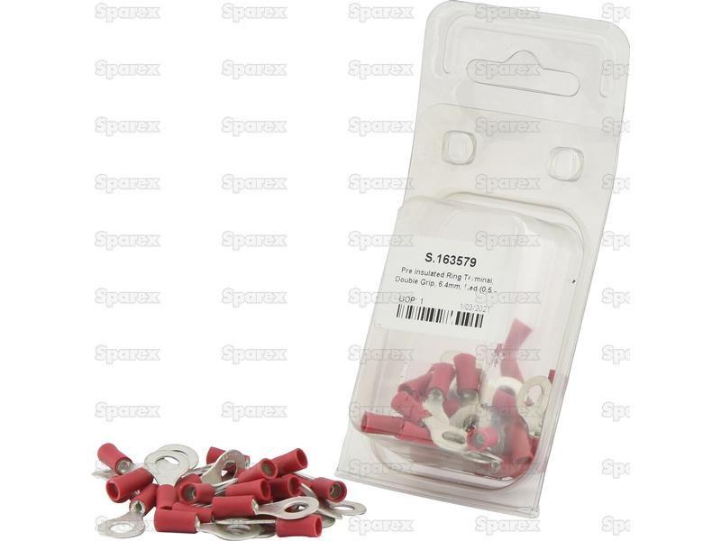 Pre Insulated Ring Terminal, Double Grip, 6.4mm, Red (0.5 - 1.5mm) (Agripak 25 pcs.)