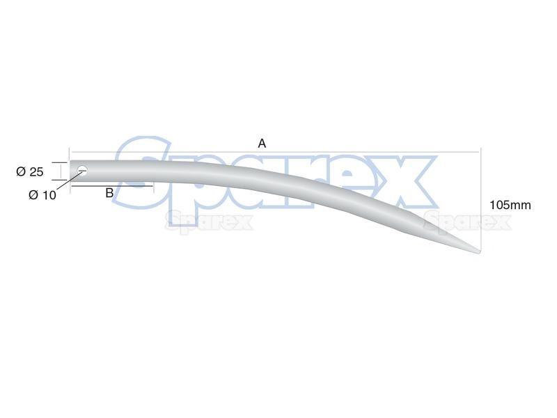 Curved Loader Tine | 455mm for Massey Ferguson, Bobcat, RIMAN