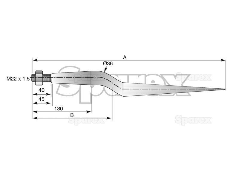 Straight Loader Tine | 880mm for Audureau, Fournial, Kuhn (50403100)