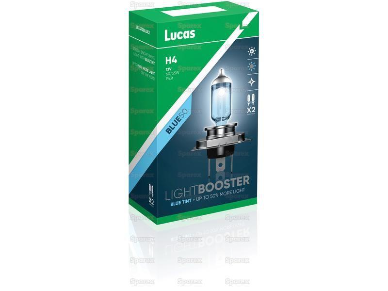 Halogen Lightbooster Blue50 Head Light, H4, Twin Pack, 12V, 60/55W Lucas (LLX472BLUX2)