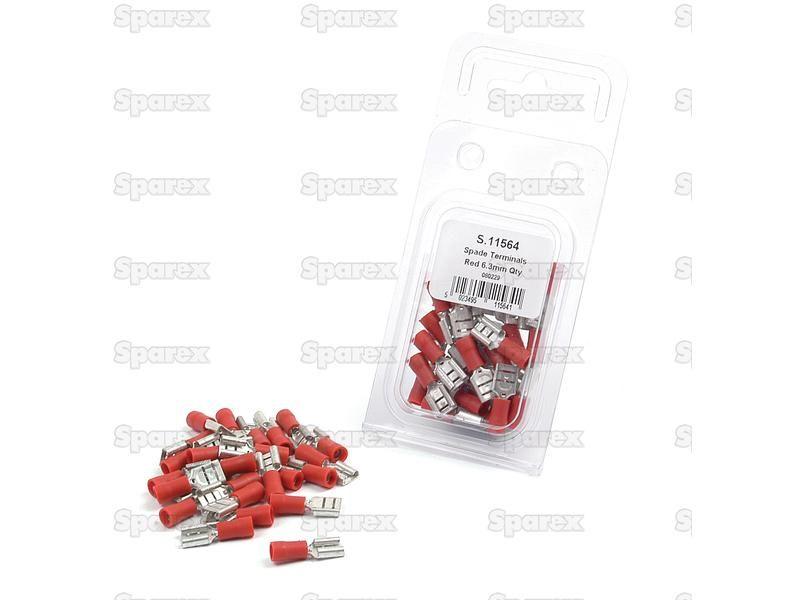 Pre Insulated Spade Terminal, Double Grip - Female, 6.3mm, Red (0.5 - 1.5mm) (Agripak 25 pcs.)