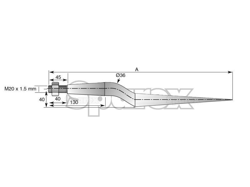 Cranked Loader Tine | 820mm for Kverneland, Redrock, Vicon (221175)