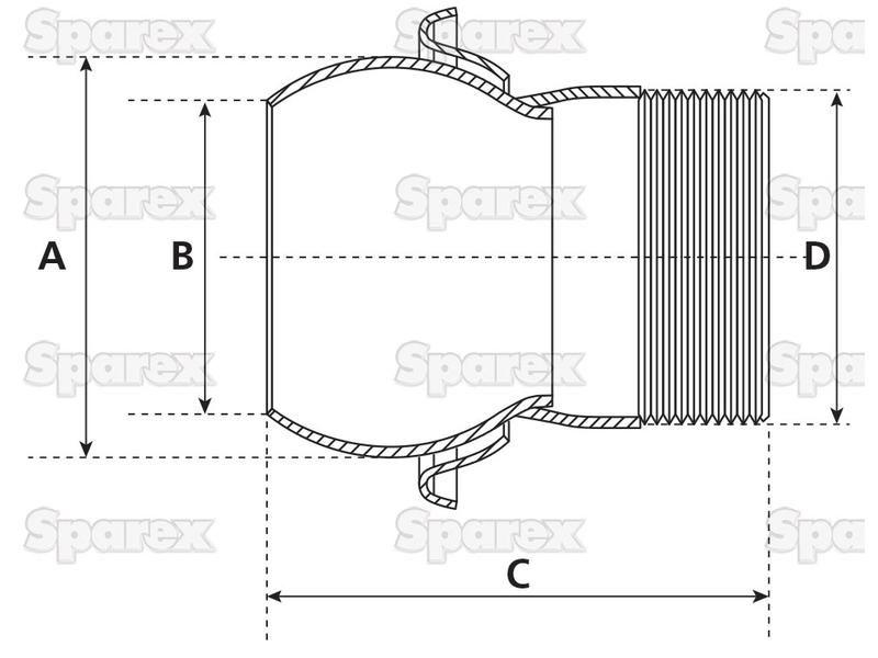 Coupling with Threaded End - Male 5'' (120mm) x 5'' (Galvanised)