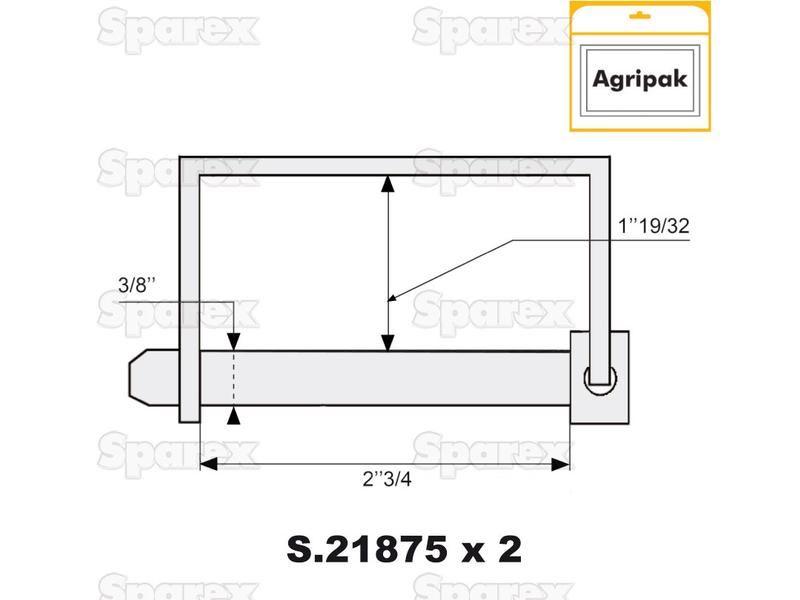 Shaft Locking Pin, Pin Ø9.5mm x 70mm (2 pcs. Agripak)