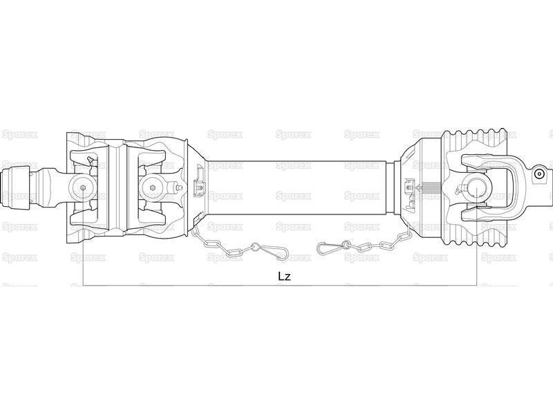 PTO Shaft - WWCV Wide Angle - one Side, (Lz) Length 1010mm, 1 3/8'' x 6 Spline 80° W.A. to 1 3/8'' x 6 Spline Q.R.