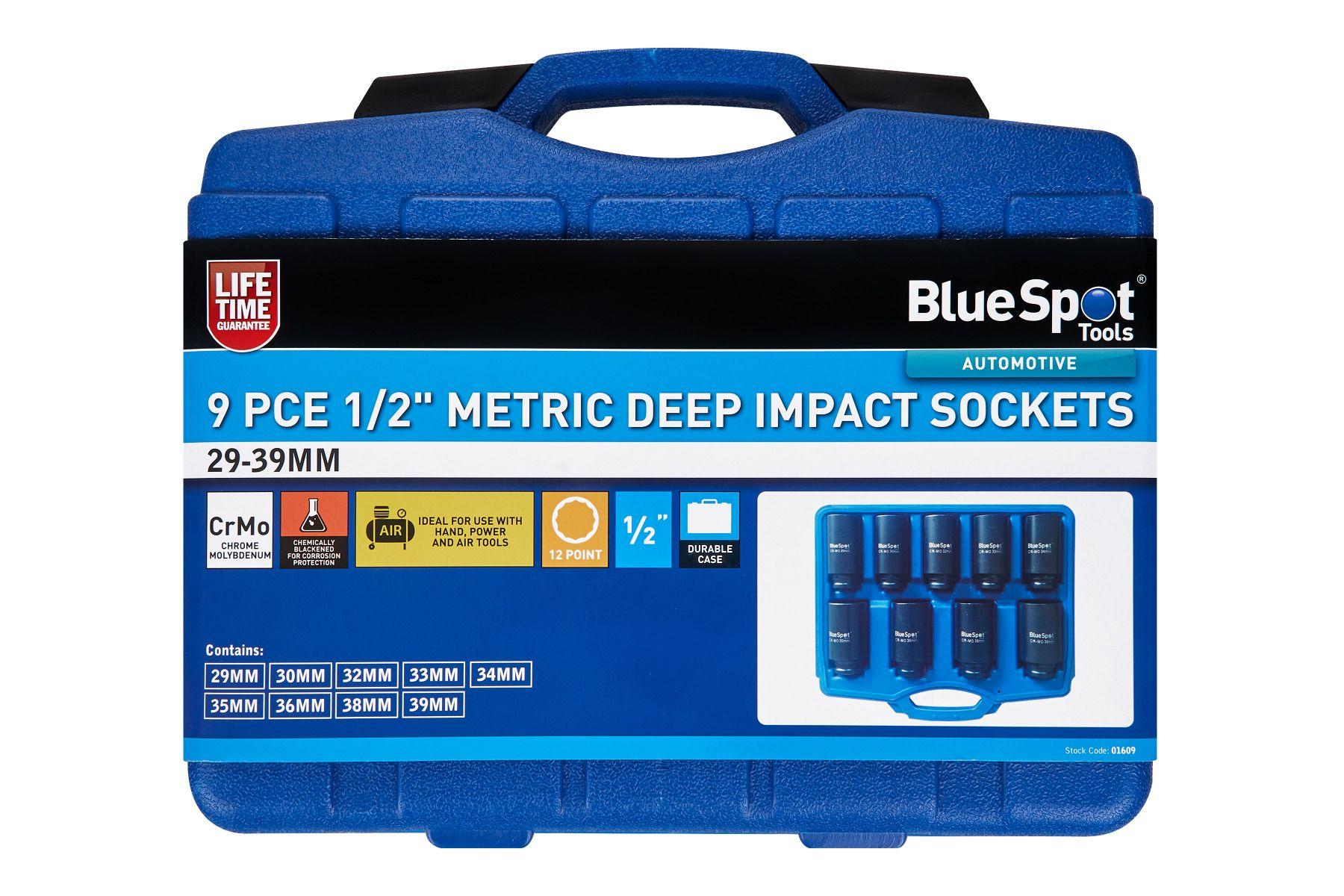 Blue Spot Tools 9 PCE 1/2" Deep Bi Hex Impact Socket 29-39MM