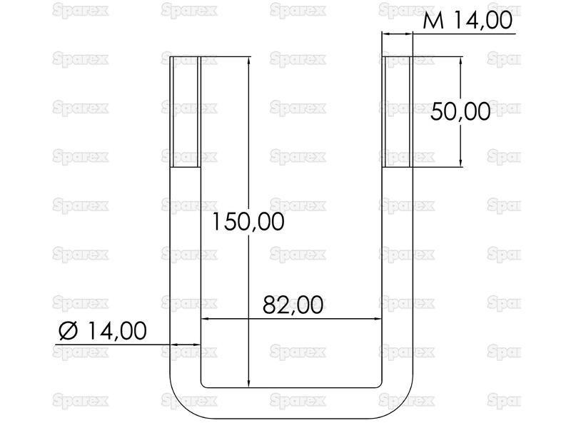 U Bolt- M14 x 82mm Length: 150mm