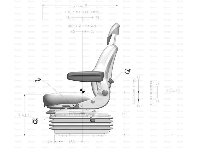 Air Suspension Seat - 12V (Fabric) for Kubota M9000 (M Series Agricultural Tractor)