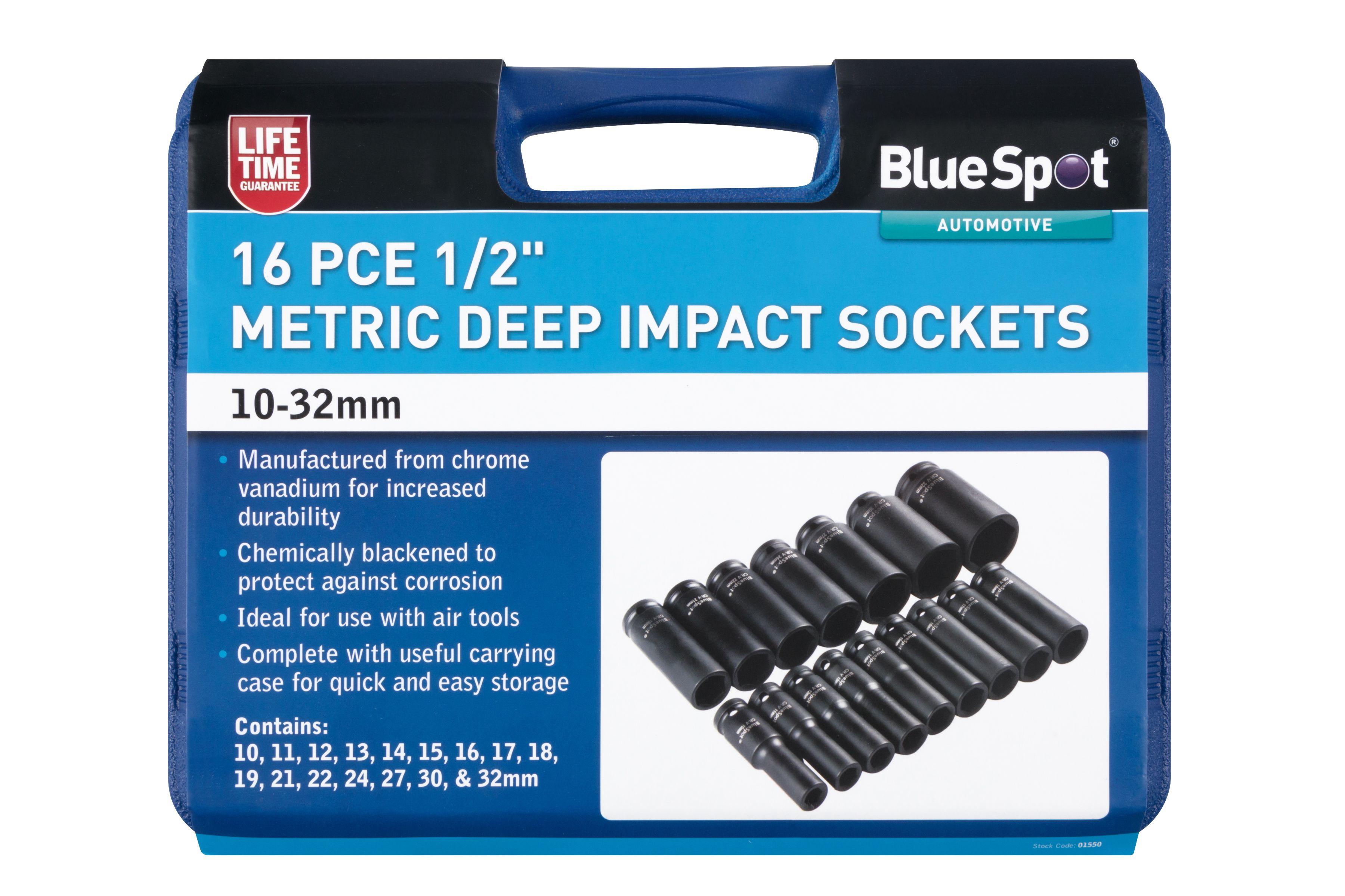 Blue Spot Tools 16 PCE 1/2" Deep Impact Sockets 10-32mm