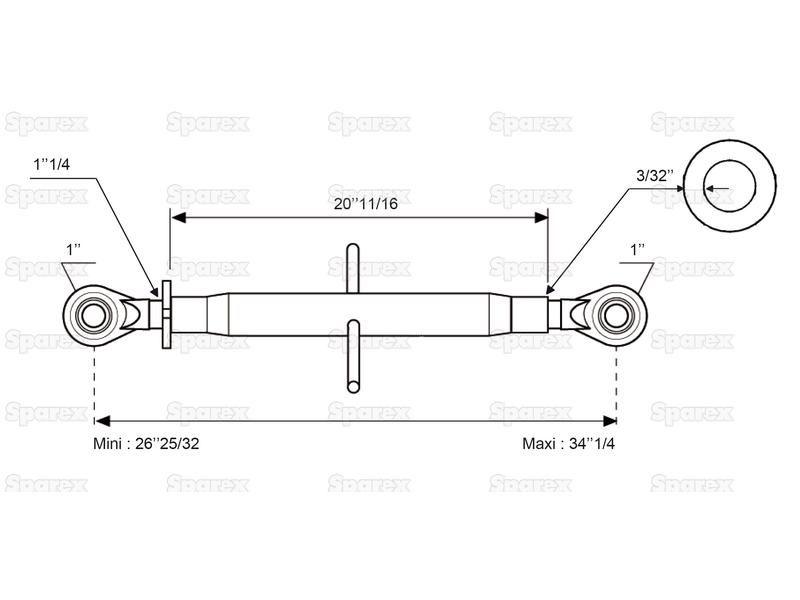 Top Link Heavy Duty (Cat.2/2) Ball and Ball, 1 1/4'', Min. Length: 680mm. for Massey Ferguson 565 (500 Series)