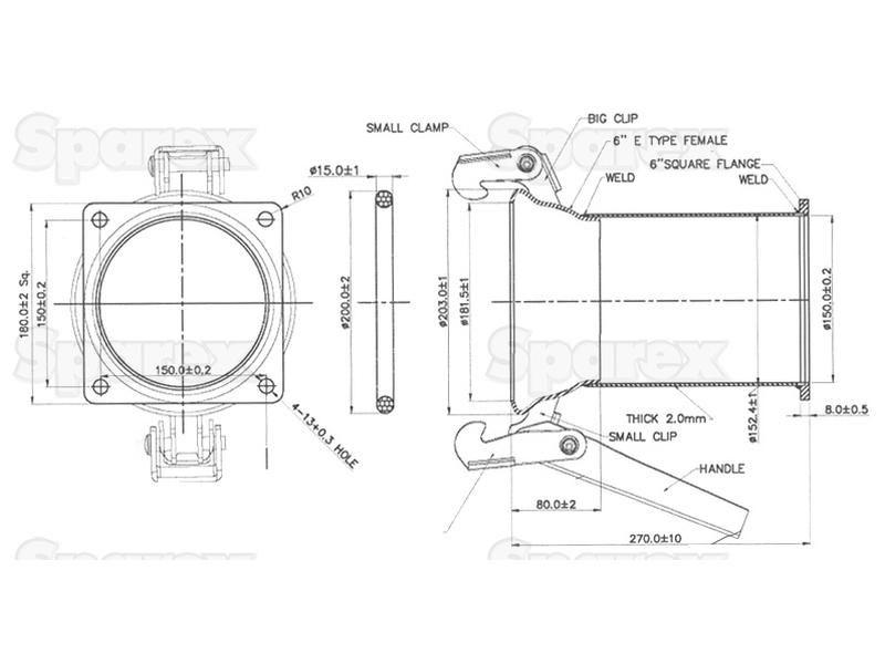 Coupling with Square Flange - Female 6'' (150mm) x (150mm) (Galvanised)