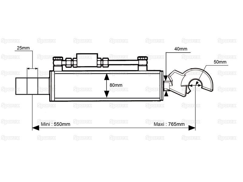 Hydraulic Top Link (Cat.-/2) and Q.R. Hook, Cylinder Bore: 80mm, Min. Length : 550mm.