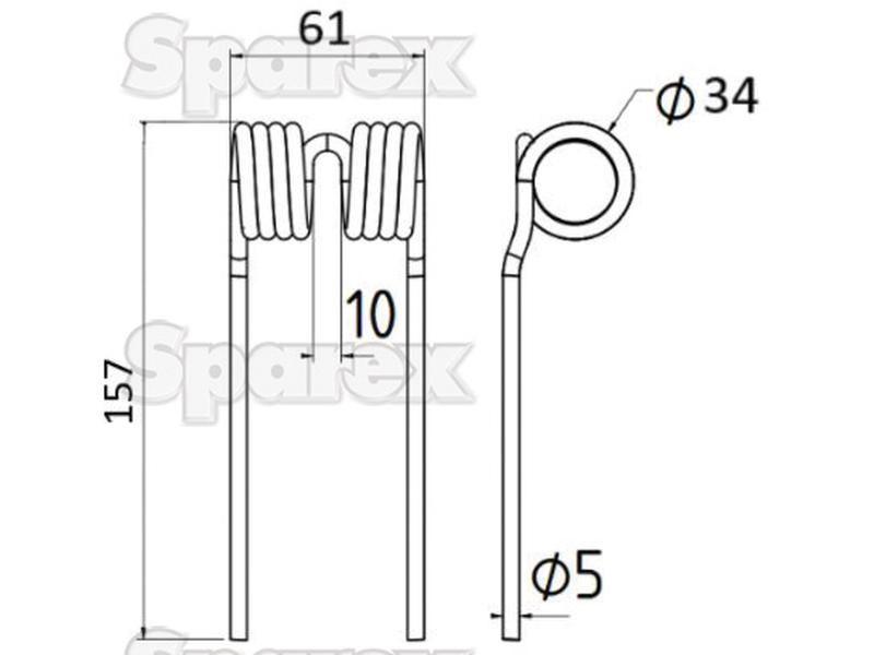 Pick-Up Haytine - -  Length:157mm, Width:61mm, Ø5mm - Replacement for Mengelle Reco Mengele (02080423)