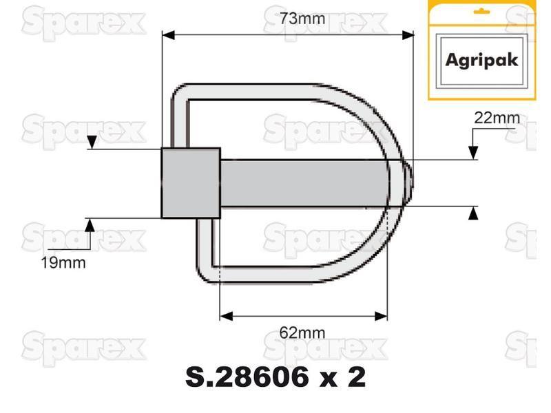 Stabiliser Pin, Pin Ø19mm x 73mm (2 pcs. Agripak)