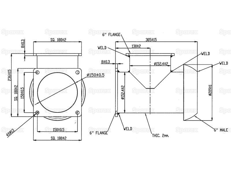 T Piece with Male Coupling 6'' (159mm) (Galvanised)