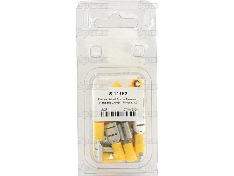 Pre Insulated Spade Terminal, Standard Crimp - Female, 9.5mm, Yellow (4.0 - 6.0mm) (Agripak 25 pcs.)