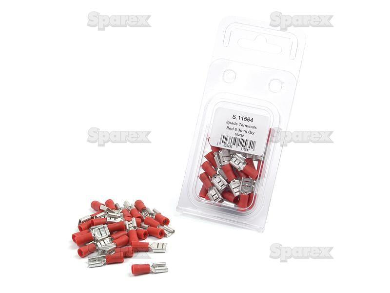 Pre Insulated Spade Terminal, Standard Crimp - Female, 6.3mm, Red (0.5 - 1.5mm) (Agripak 25 pcs.)