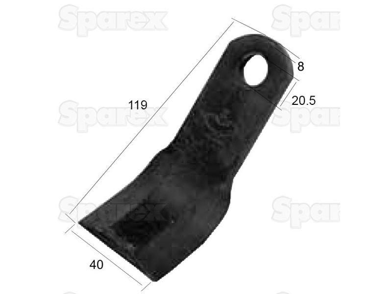 Y type flail, Length: 118mm, Width: 40mm, Hole Ø: 20.5mm, Thickness: 8mm. Replacement for Agrimaster, Zanon, Maschio Agrimaster, Orsi, Zanon