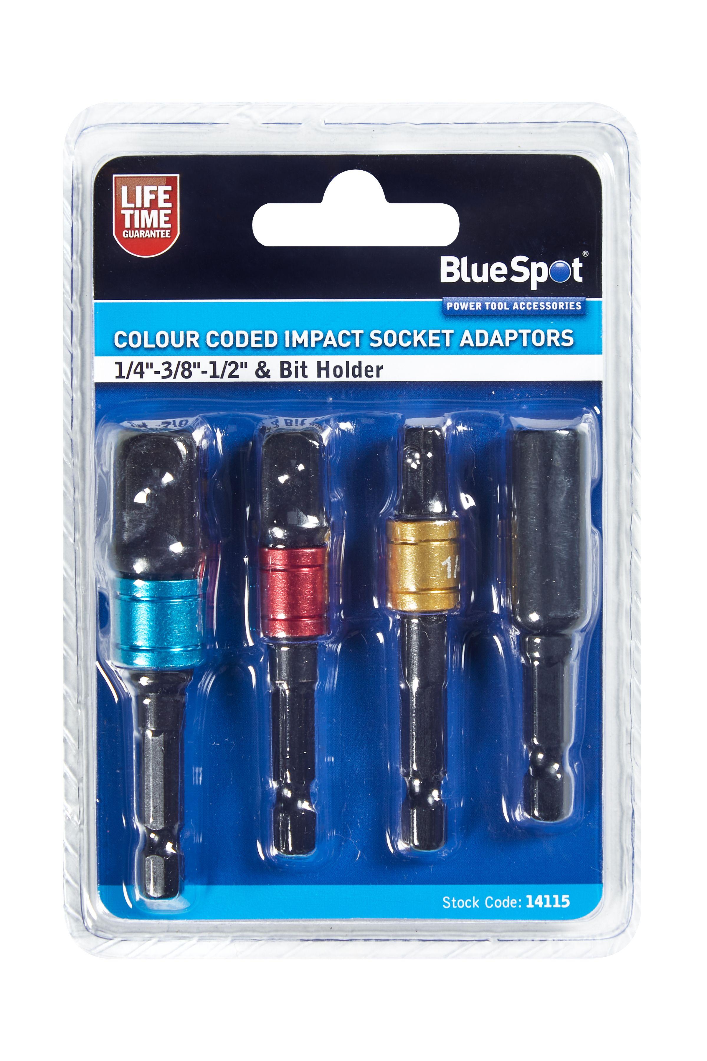 Blue Spot Tools Colour Coded Impact Socket Adaptors (1/4"-3/8"-1/2") & Bit Holder