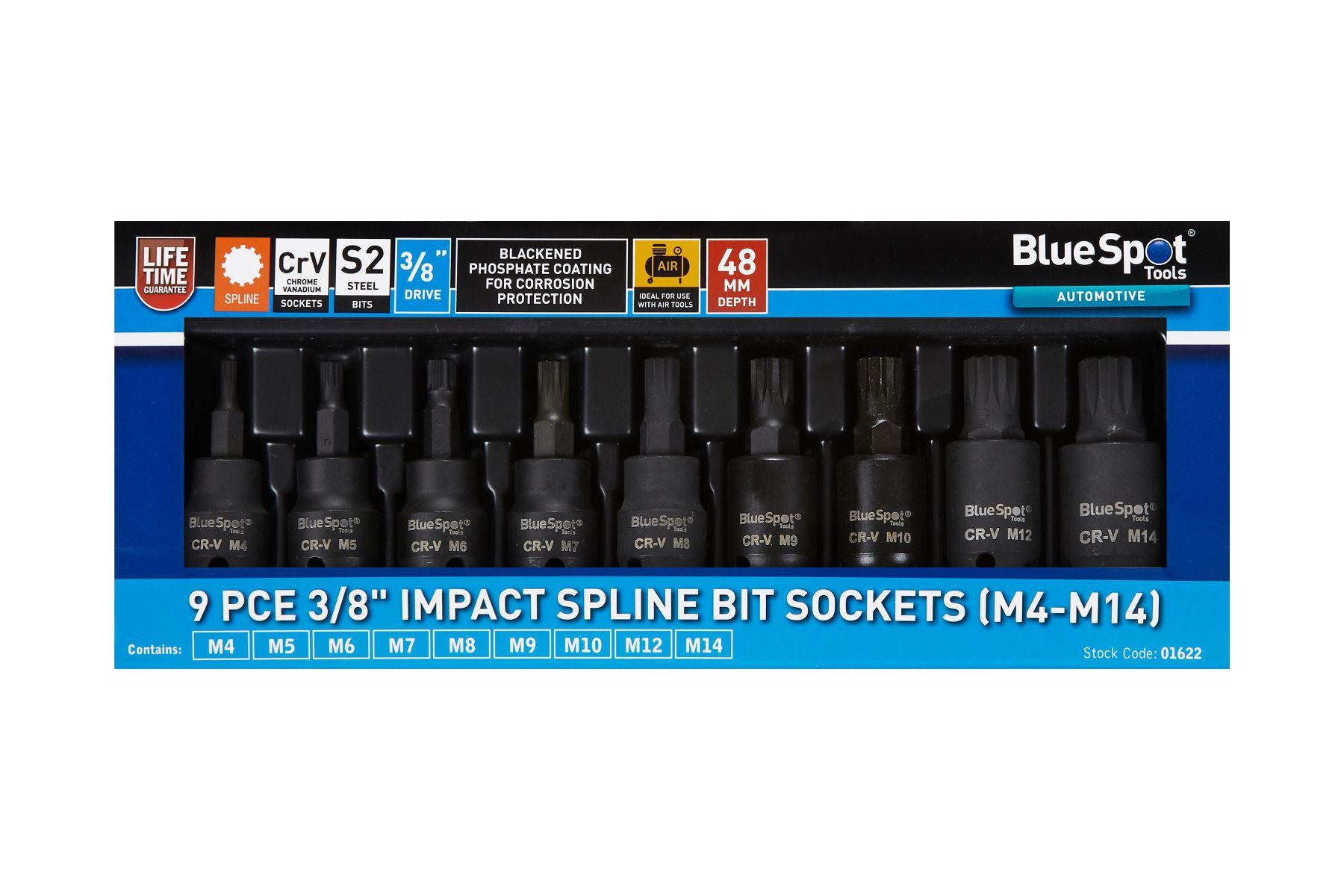 Blue Spot Tools 9 PCE 3/8" Impact Spline Bit Sockets (M4-M14)