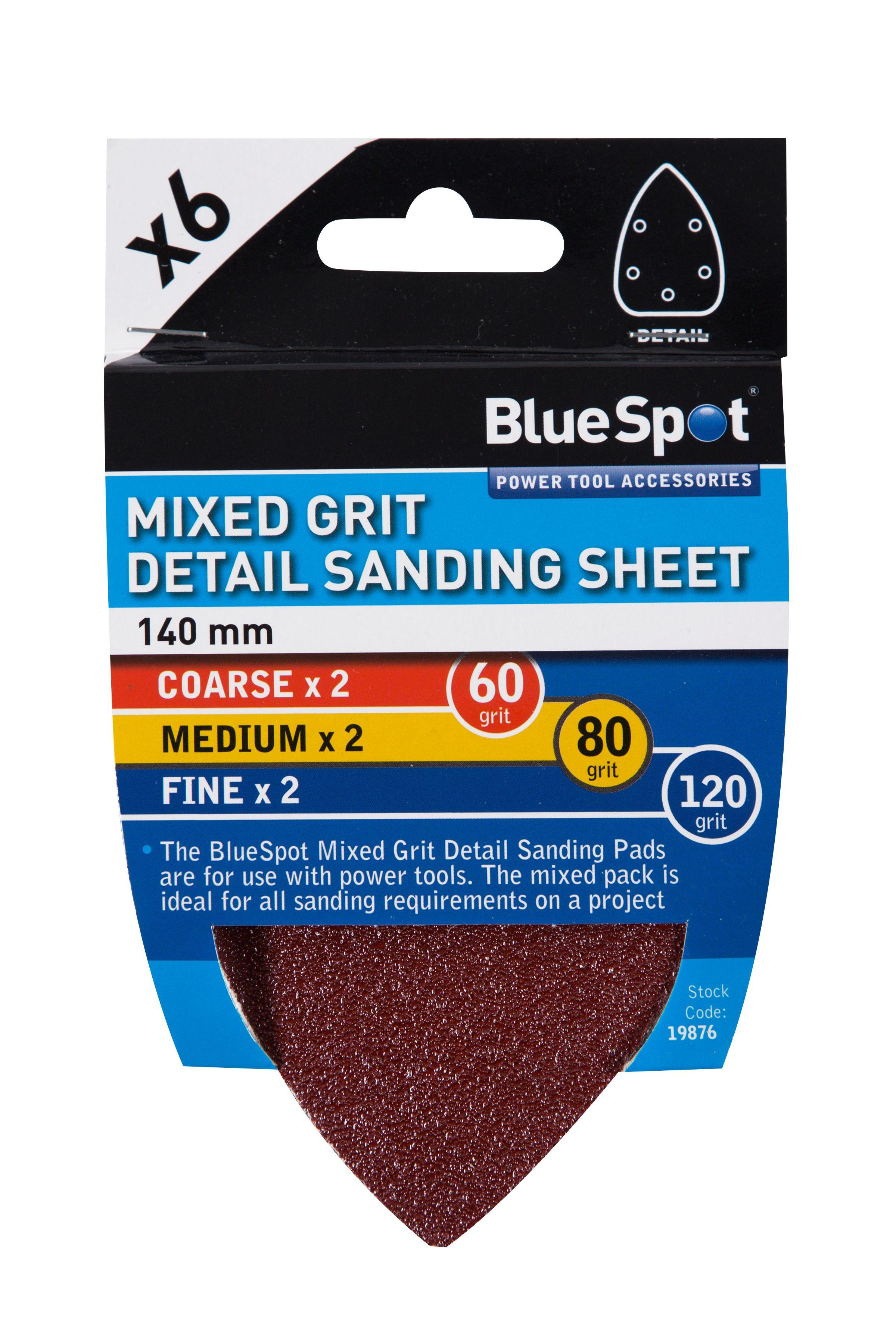 Blue Spot Tools 6 Pack 140mm Mixed Grit Detail Sanding Sheets