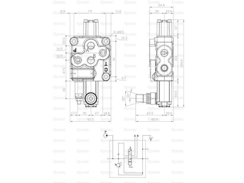 Hydraulic Monoblock Valve3/8''BSP Ports 1 Bank Double acting Spring centered