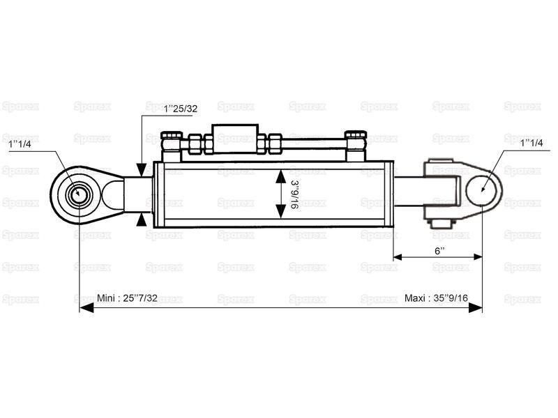 Hydraulic Top Link (Cat.3/3) Knuckle and Ball, Cylinder Bore: 90mm, Min. Length : 640mm. for Case IH, Fendt, John Deere, Massey Ferguson, Valmet & Valtra