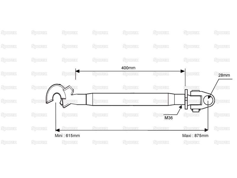 Top Link Heavy Duty (Cat.28mm/3) Knuckle and Q.R. Hook, M36x3, Min. Length: 615mm. for Steyr 6145CVT