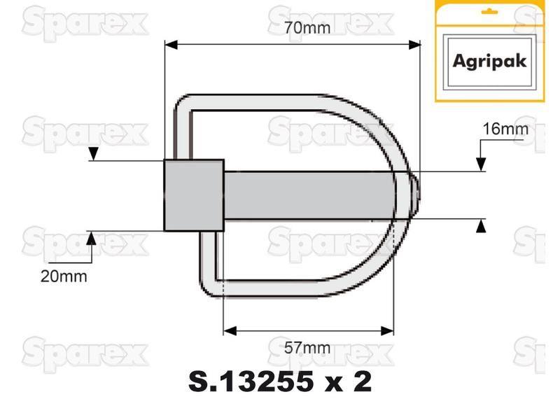 Stabiliser Pin, Pin Ø16mm x 70mm (2 pcs. Agripak)
