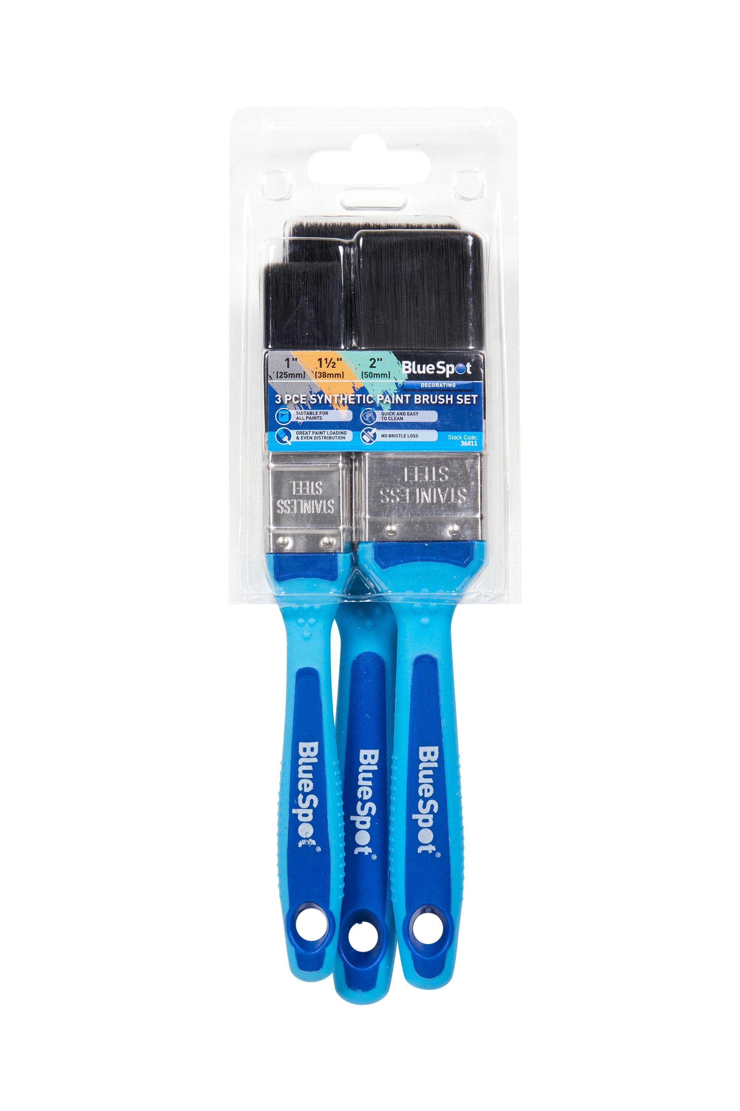 Blue Spot Tools 3 PCE Synthetic Paint Brush Set with Soft Grip Handle (1”, 1 ½” and 2”)