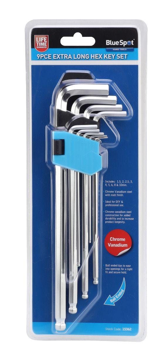 Blue Spot Tools 9 PCE Extra-Long Ball End Hex Key Set