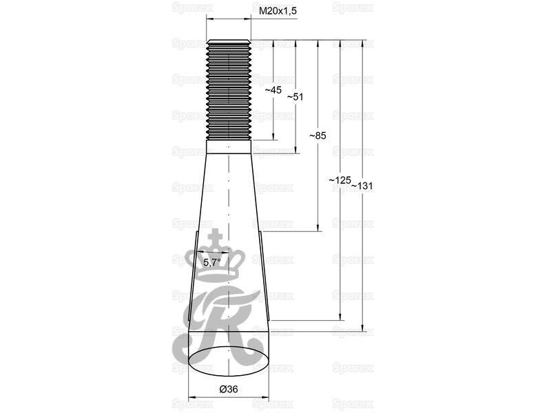Loader Tine - Curved mm, Thread size: M20 x 1.5 (Star)