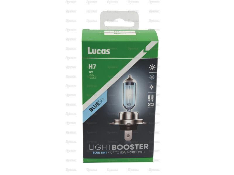 Halogen Lightbooster Blue50 Head Light, H7, Twin Pack, 12V, 55W Lucas (LLX477BLUX2)