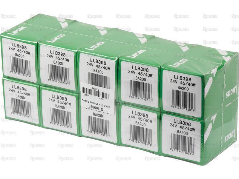 Halogen Head Light Bulb, 24V, 40W, BA20d Base Lucas (398, LLB398)