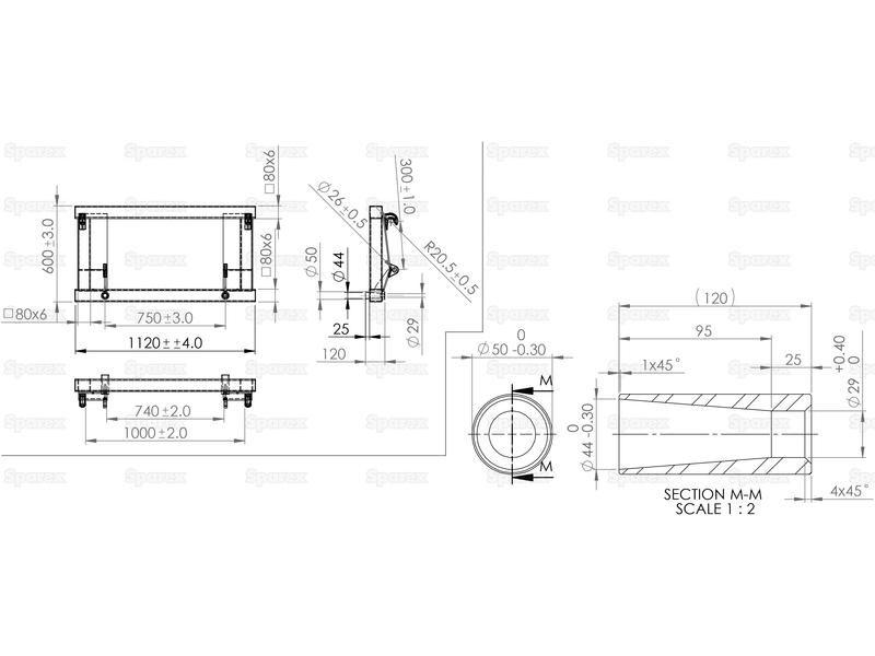 Bale Frame - 2 x M28 x 1100mm Conus 2 Tines (SHW Brand)