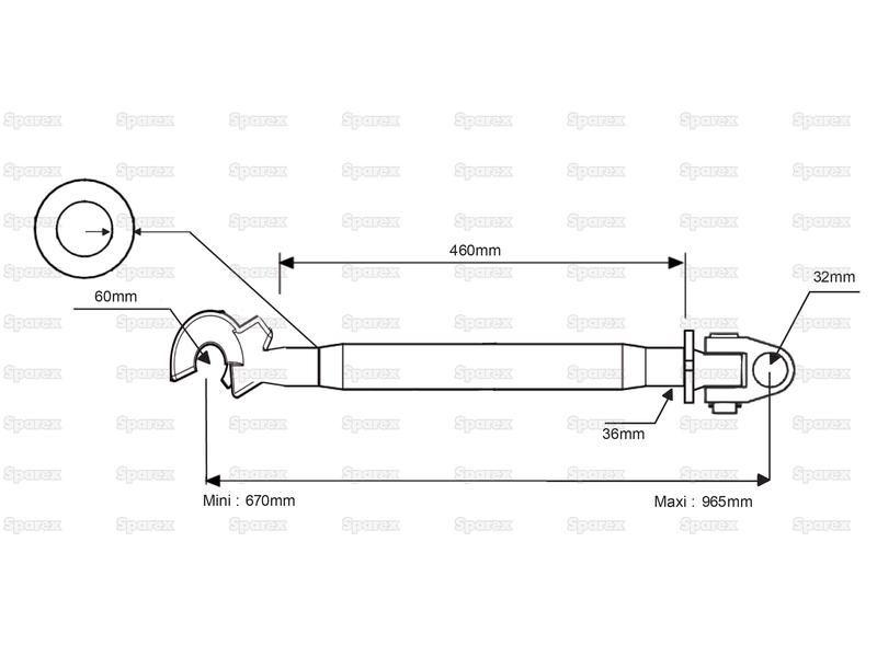Top Link Heavy Duty (Cat.3/3) Knuckle and Q.R CBM Hook, Min. Length: 670mm. for Fendt XYLON 524