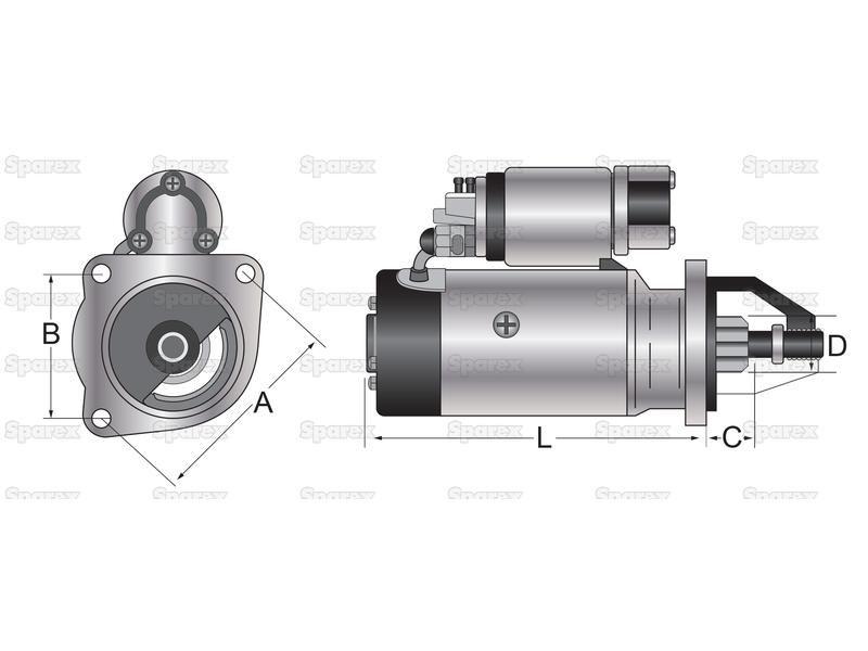 Starter Motor - 12V, 2.8Kw (Sparex) for Massey Ferguson