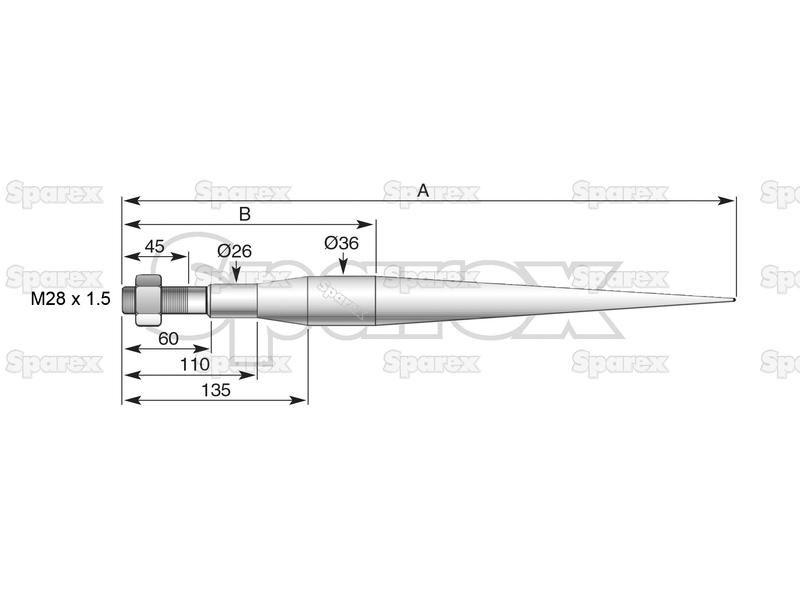 Straight Loader Tine | 810mm for Massey Ferguson, Hydrac, Kverneland (241160)