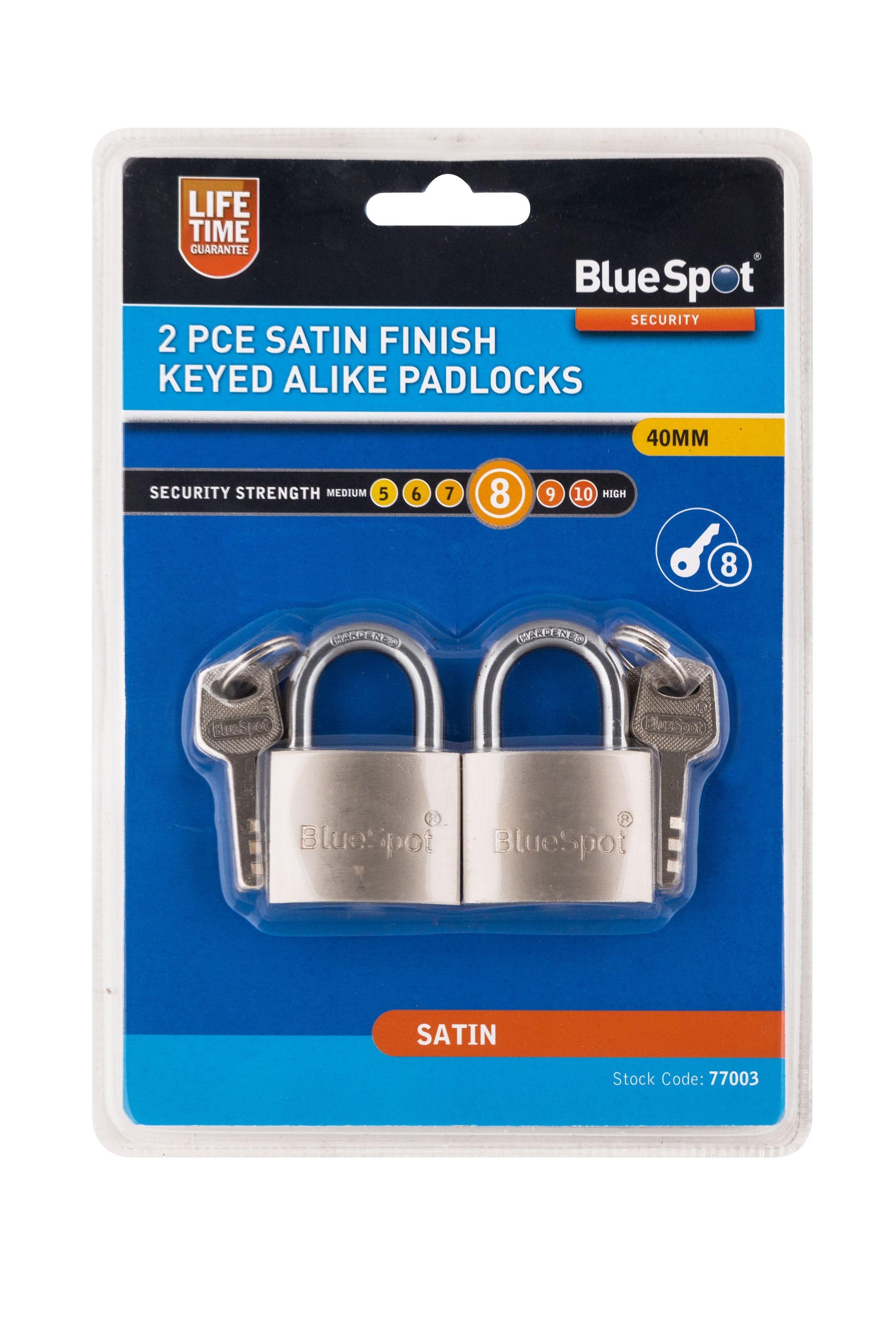 Blue Spot Tools 2 PCE 40mm Satin Finish Keyed Alike Padlocks