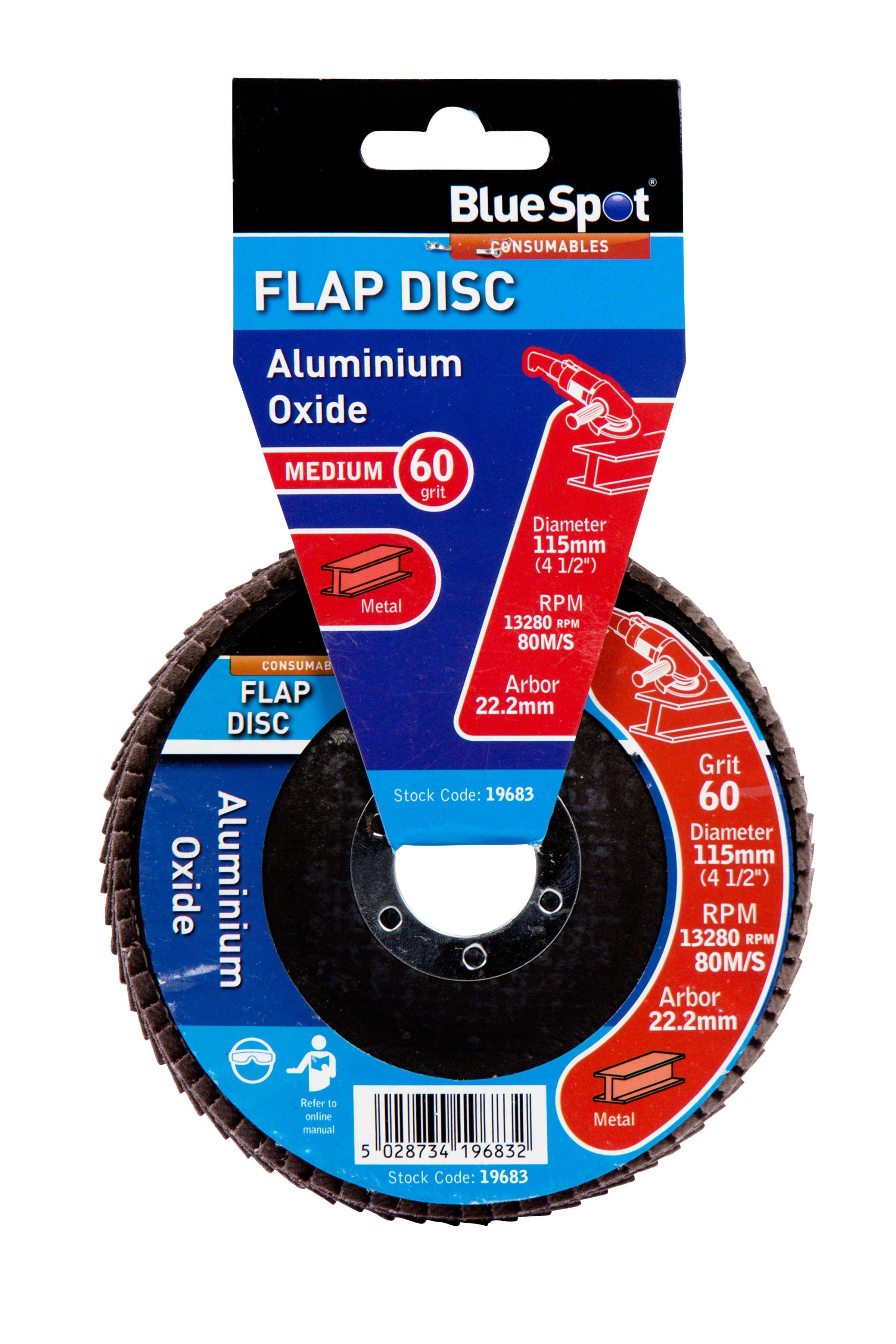 Blue Spot Tools 115mm (4.5") 60 Grit Aluminium Oxide Flap Disc (Header Card)