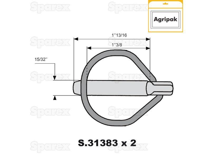 Rubig Safety Linch Pin, Pin Ø11.5mm x 46mm (2 pcs. Agripak)