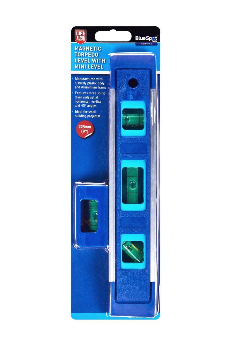 Blue Spot Tools 225mm (9") Magnetic Torpedo Level With Mini Level