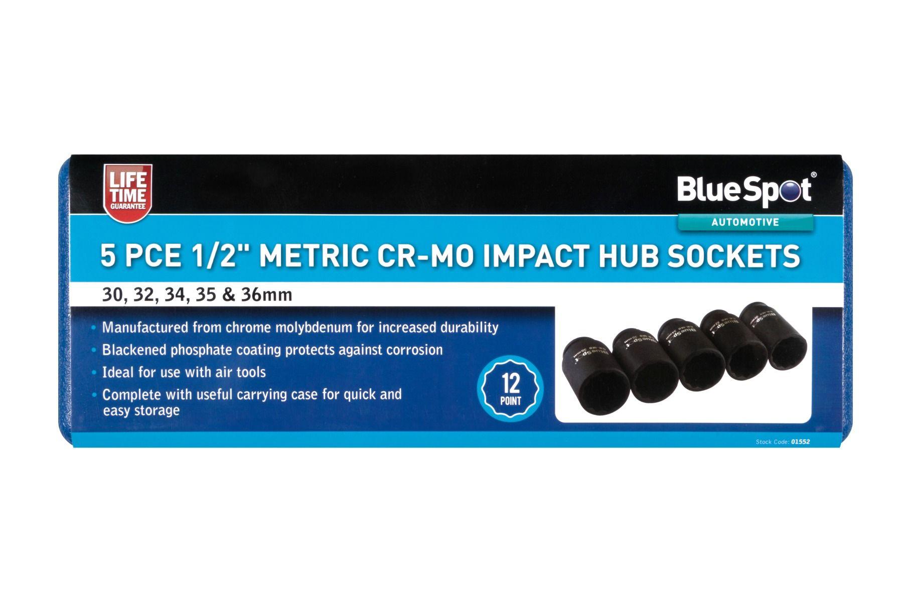 Blue Spot Tools 5 PCE 1/2" Impact Hub Nut Sockets 30-36mm
